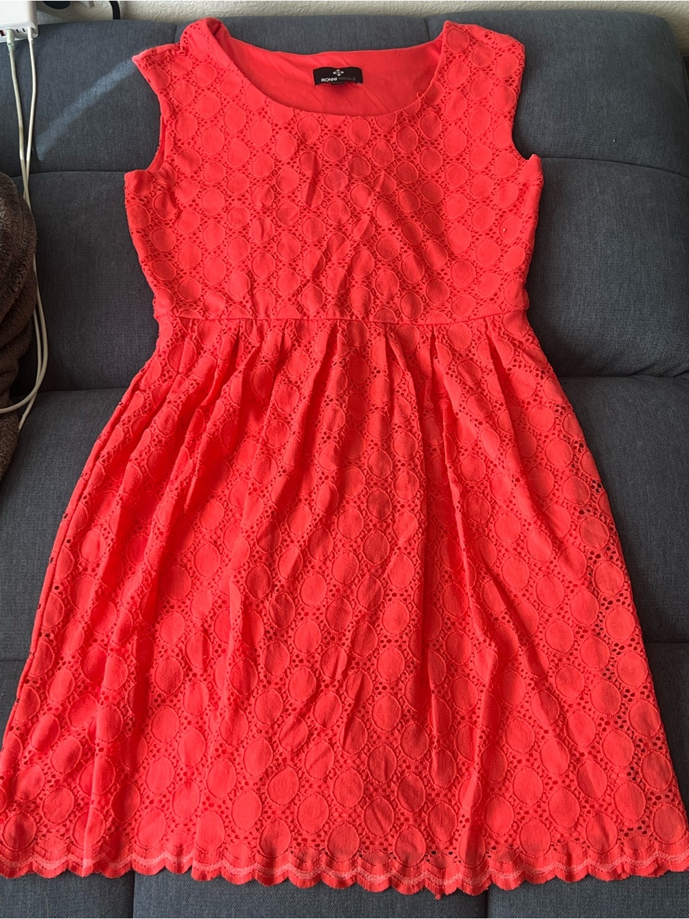 Women’s Red Eyelet Fit-and-Flare Dress